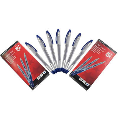 1 x Pack Of 12 Blue Rollergel Pens With Rubber Grips
